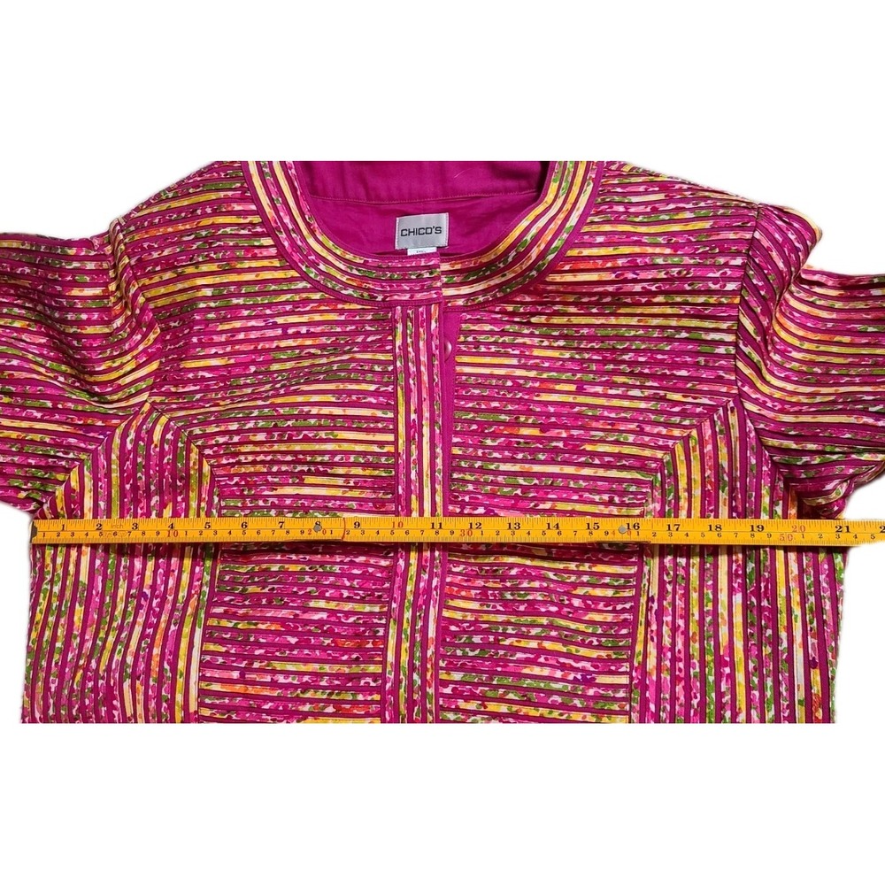 Chicos Size 2 Cotton Jacket Womens L Bright Multicolor Striped Button Front - Picture 9 of 9